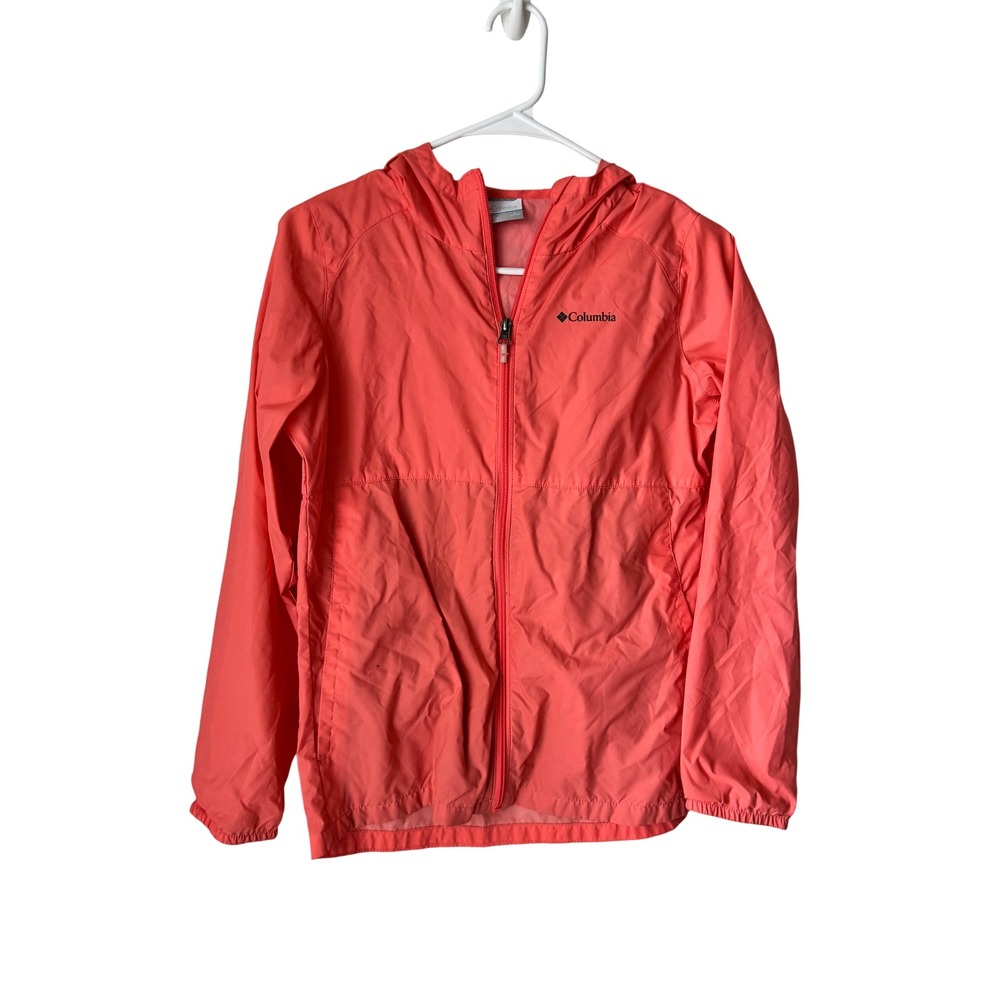 Columbia Girls Large 14/16 Coral Pink Hooded Full Zip Lightweight Windbreaker